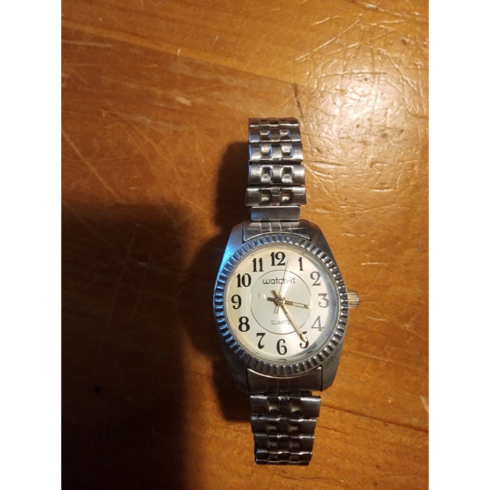Watch-it Quartz Watch Silver Tone Expansion Band White Dial MLN9013 As Is